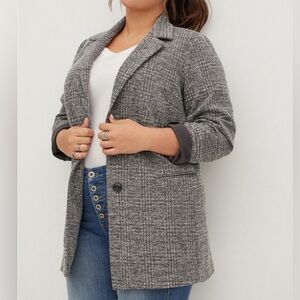 Torrid Longline Knit Blazer Houndstooth Glen Plaid Gray Grey 4X Office Corporate